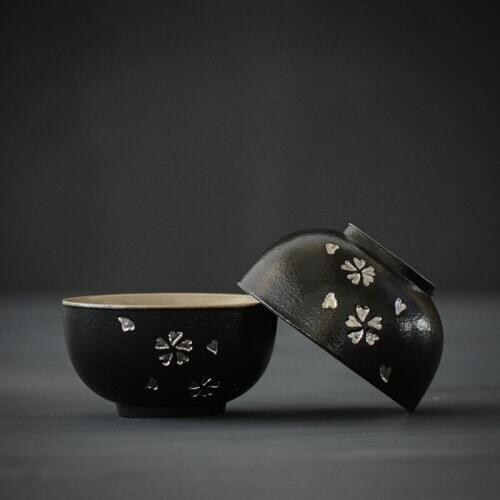 LUWU black ceramic teacup cherry blossom tea cup sets of 2 cups chinese kung fu cup 45ml