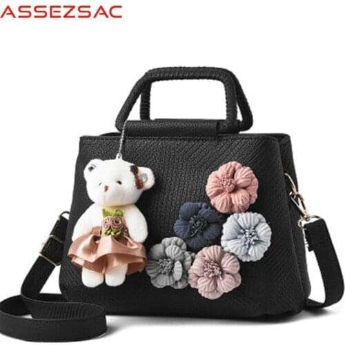 Assez sac Handbag Women PU Leather Handbags Lady Appliques Bear Strap Lovely Bag Bags For Girl Female Shoulder Handbags A5974/j