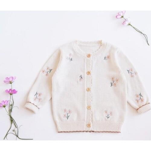 2021 Kids cardigan embroidered floral pattern girls knitted jacket