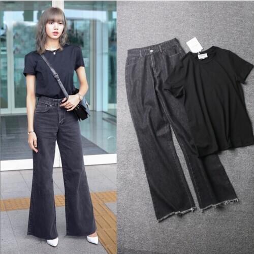 Kpop Korean Celebrity Black high waist wide leg jeans women 2021 fashion style loose retro straight jeans female casual pants