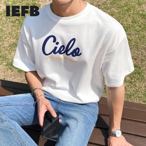 IEFB Summer 2021 New Short Sleeve Casual Letter Print T-shirt For Men Korean Fashion Loose Round Collar White Tee Tops 9Y7192