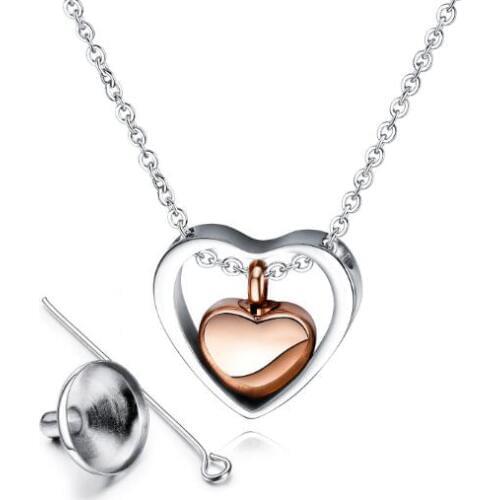 GNAYY JEWELRY fiancee Gifts Stainless steel love heart pet urn can open heart-shaped perfume bottle pendant Necklace 18