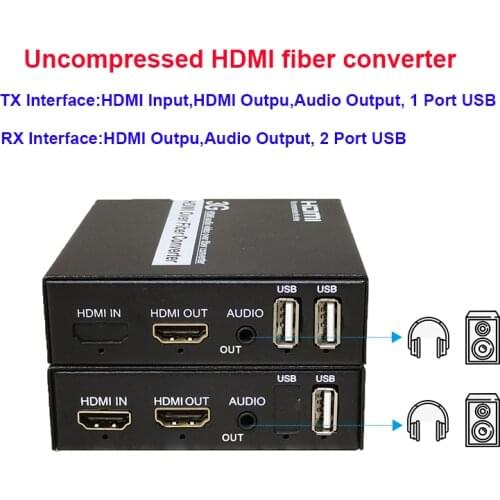 HDMI KVM USB extender via fiber converter Lossless and no delayed transmission of HDMI KVM USB signals 1080P/60Hz,1080i/60Hz
