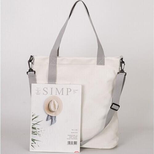 PURFAY Canvas Capacity Women Shoulder Bag Pure Color Cotton Tote Shopper Bag Reusable Travelling bag Cloth Messenger Bag