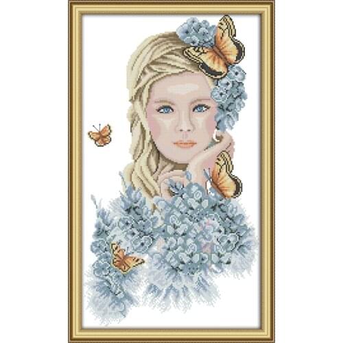 Joy Sunday Cross Stitch Printed Canvas Madame Butterfly Beautiful Girl Cross Stitch Kits Set Needlework Embroidery 11CT 14CT DIY