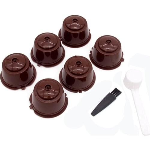 6 Pcs Reusable Coffee Capsule Filter Cup for Nescafe Dolce Gusto Refillable Caps Spoon Brush Filter Kitchen Accessories
