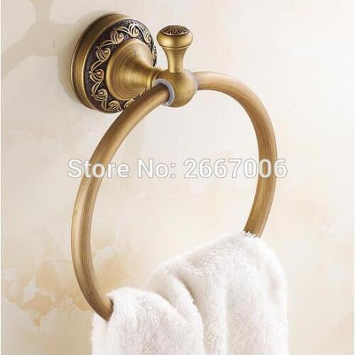 Classic Retro Solid Brass Carved Towel Ring Bathroom Towel Holder Wall Mounted ZR2204