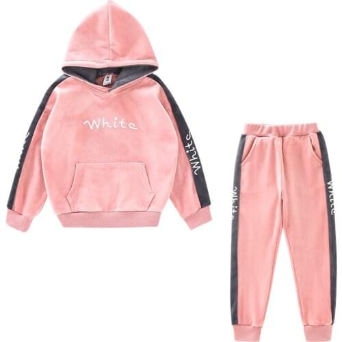 Girls Clothing Sets Fashion Autumn Girl Warm Gold Velvet Suit Winter Children Tracksuit Outfits Hooded Sweatshirt Coat Pants Set