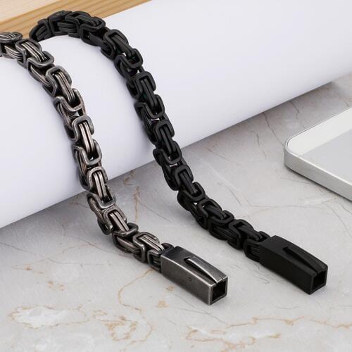 8.26'' Mens Stainless Steel Square clasp Emperor Chain Bracelet Vintage black jewelry