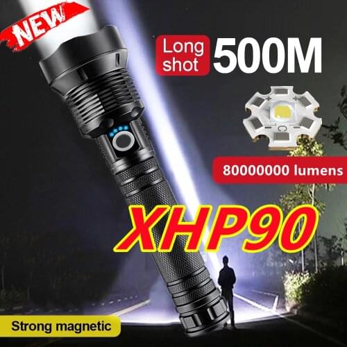 NEW Bright Flashlight XHP90 USB Rechargeable 18650 Flash Light LED Zoom Torch Outdoor Lantern Tactical Portable Waterproof Lamp