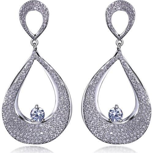 New Earrings for women rhodium color long Drop Earring Setting with AAA CZ stone party earring fashion jewelry Free shipment