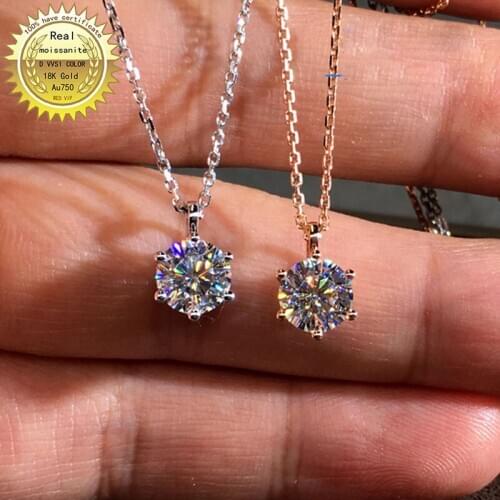 Solid Au750 18K gold Necklace 2ct moissanite Diamond DVVS color With national certificate 005