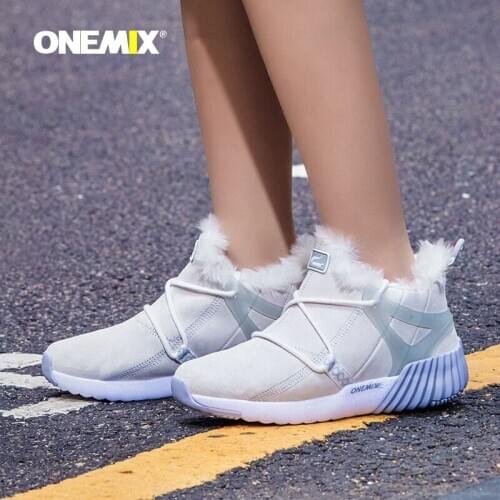 Onemix Women Boots Anti-Skidding Leather Shoes Plus Velvet Cotton Sports Shoes Warm Casual Sneakers Waterproof Snow Winter