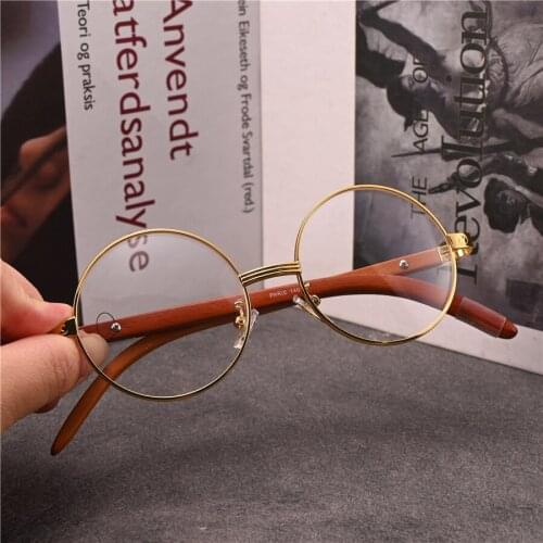 Rockjoy Round Eyeglasses Frames Male Real Wood Glasses Men Women Gold Silver Spectacles for Prescription Optical Lens