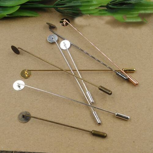 20pcs/lot 6 Colors 6.5cm 9.3cm Copper Brooch Base Blank 10mm Flat Cabochon Settings Tray Pins Brooch Lapel Pin Base DIY Jewelry