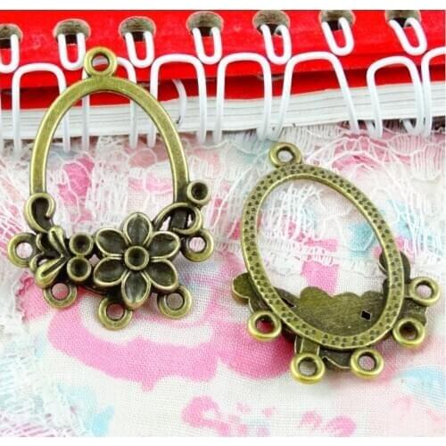 30pcs 35.3*25.3MM Antique Bronze Color Flower Connection Charms Jewelry Diy Earrings Connector Charms For Earring Making
