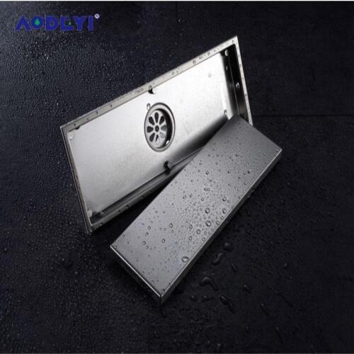 AODEYI 304 Stainless Steel Insert Rectangular Floor Waste Grates Bathroom Shower Drain 30CM Invisible Floor Drain