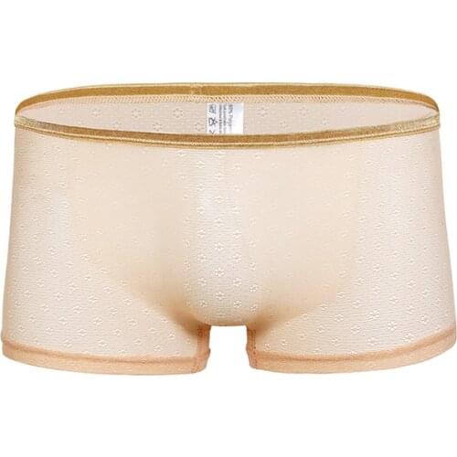 Mens Mesh Boxer Homme Gay Lingerie Men Underwear Transparent Cueca Sexy Men Lace Floral Shorts Boxer See Through Panties