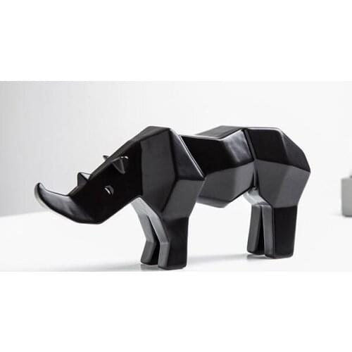GEOMETRY ANIMAL FIGURINE EUROPEAN RHINOCEROS STATUE CREATIVE RESIN GIFTS DESK ORNAMENTS HOME DECORATION FOR LIVING ROOM R4113