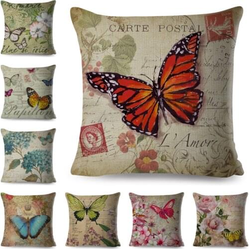 Vintage Europe Style Butterfly Pillow Case Decor Old Poster Pillowcase Polyester Cushion Cover for Sofa Home Kids Room 45x45cm