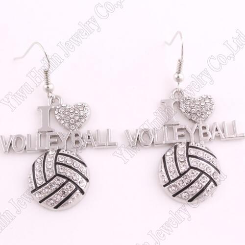 High Quality rhodium plated earring with sparkling crystals I LOVE VOLLEYBALL pendant