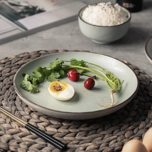 Japanese tableware stoneware retro hand-painted plate handmade tableware ceramic rice plate household dish shallow dish cooking