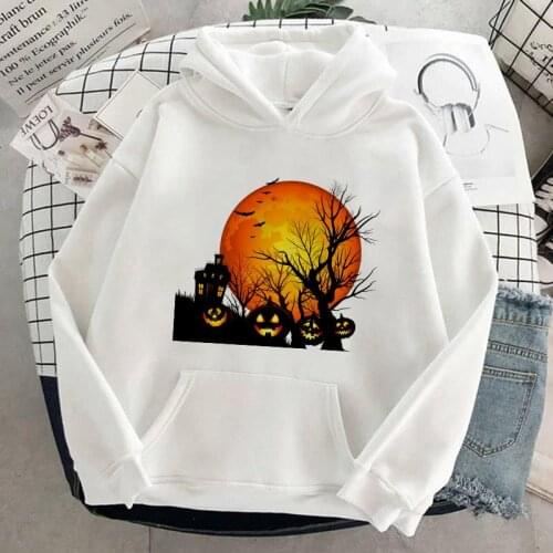 Winter Womens Happy Halloween Print Hooded Female Thin Warm Hoodies Lady Autumn Tops Sweatshirts Female Pocket hoodie Clothing