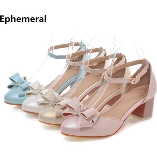 Ladies Sweet Shoes Cute Princess Party Sandals High Heels Cover Heel Plus Size 43 34 40 Blue White Sandalias With Buckle Fashion