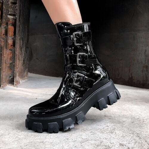 Black Platform Boots Women Lace Up Thick Ankle Female Boots 2020 New Genuine Leather Fashion Luxury Designer Brand Woman Shoes