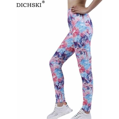 DICHSKI Women Hot Yoga Pants Sport Leggings Push Up Tights Gym Exercise High Waist Fitness Running Athletic Red Floral Trousers