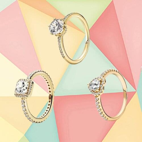 2021 New 925 Sterling Silver Golden Transparent Shiny Crown Ring Ladies Fashion Jewelry Proposal Ring Valentines Day Gift