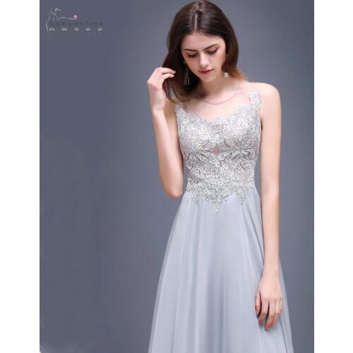 In Stock Silver Lace Long Evening Dresses A-line Backless Robe De Soiree Sexy Illusion Evening Party Dresses Abendkleider