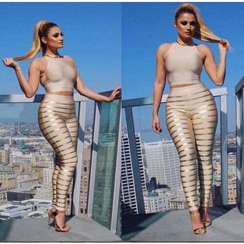 Babatique Sexy bodycon dress Women Luxury foil print Two 2 Piece Celebrity Party dresses Bandage Bodysuit Full Pencil Tops Pants