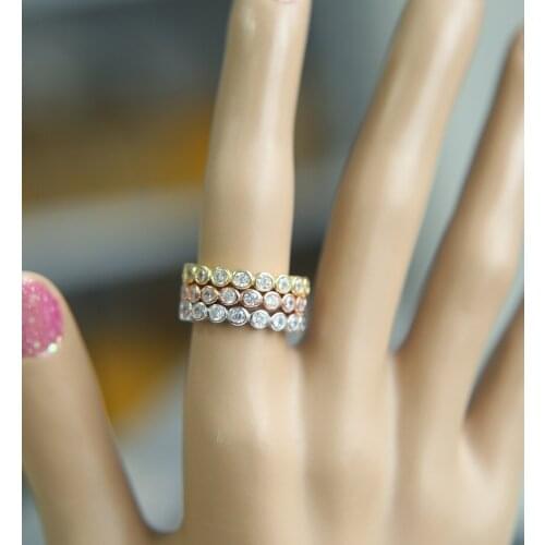 925 Sterling Silver genuine gold rose silver color stack stackable women girl wedding engagement band silver cz ring