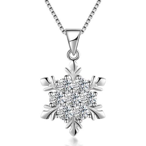 Simple Elegant Wedding Jewelry 925 Sterling Silver Cubic Zirconia Snowflake Star Necklace Women Girls Party Accessories