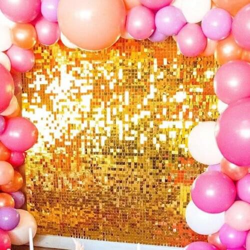 Gold Color Sequin Panel Shimmer Wall Wedding Backdrop Custom Adverting Shop Window Background Glam Party Photo Booth Event 3D DJ