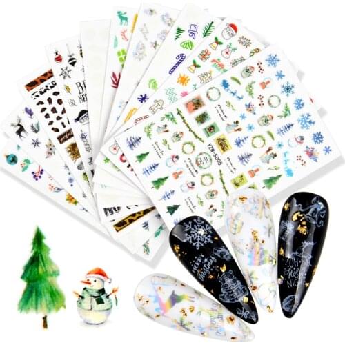 1 Sheet Wreath Elk 3D Nail Stickers Transfer Decals Paper Stickers Christmas Tree Snowflake Slider Decoaration For Winter