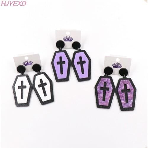 1pair) Coffin Grave Cross Dangle Earrings Galaxy Black Halloween Holiday Statement Acrylic Earrings