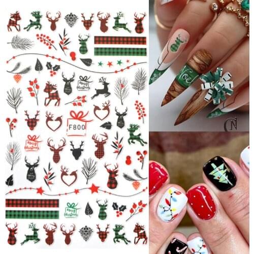 1pcs christmas Self Adhesive nail stickers green Weed nail decoration temporary tattoos kawaii accessories xmas style