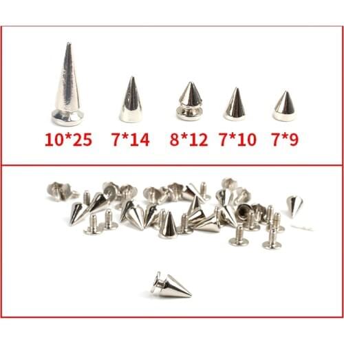 10PCS Metal Silver Cone Studs Punk Spike Rivet Screw Bullet Belt Bag Shoes Clothes Leathercraft DIY