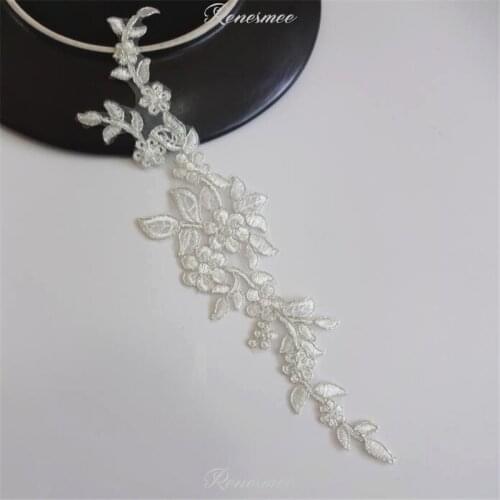 100Pcs Silver Cord Ivory Lace Applique Handmade Lace Flower Bride Wedding Dress diy Tiara Veil Lace Accessories Patch 24.5X6cm