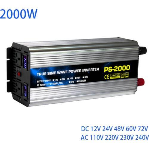 2000W 2KW pure sine wave inverter solar power inverter converter charger system 12V 24V 48V dc to ac 110V 220V 230V inverter