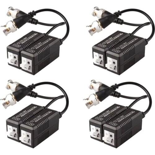 4 Pairs 8 Pieces Passive Video Balun Transmitter & Transceiver with Cable for 1080P TVI/CVI/TVI/AHD/960H DVR Camera CCTV System