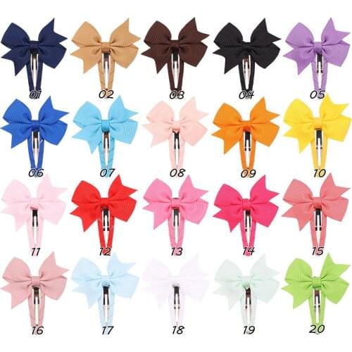 40pc/lot New 2.2inch Grosgrain Ribbon Solid Hair Bows With Clip For Girls Hair Clips Hairpins Snap Clips Kids Hair Accessories