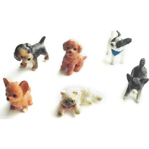 6pcs 1:12 Cat And Dog Dollhouse Miniature Model Doll House Home Moss Decoration