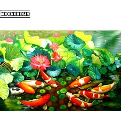 5D Diy Diamond Painting Full Square New Arrivals Cross Stitch Goldfish and Lotus Mosaic Diamond Embroidery Arts Decoration Home