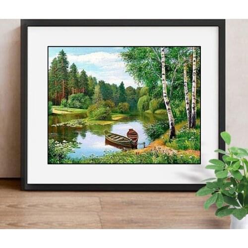 DIY Diamond Painting Landscape Full Square/Round Drill Diamond Embroidery Summer Mosaic Painting River Decoration