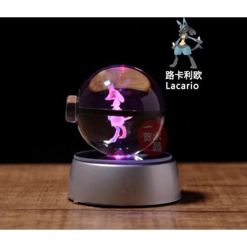 Anime Pokemon Ball Engraving Crystal Ball Lacario Figure Model Clear Pokeball Toys for Kids