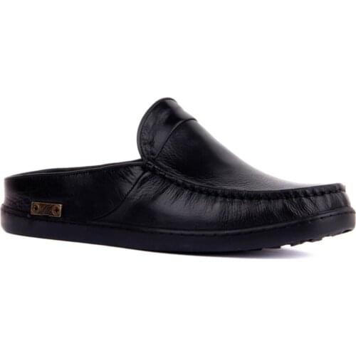 Genuine leather black men slippers