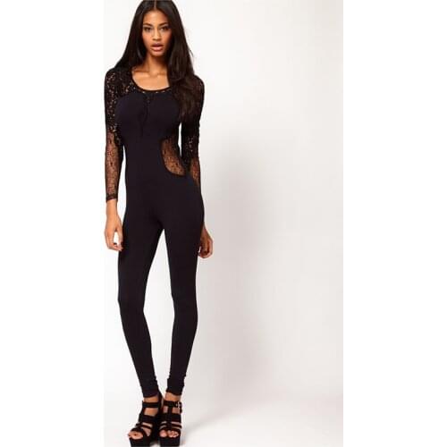 Elegant Women Long Sleeve Backless Embroidery Bodycon Rompers Body Macacao Feminino Clubwear Overalls Sexy Lace Jumpsuit
